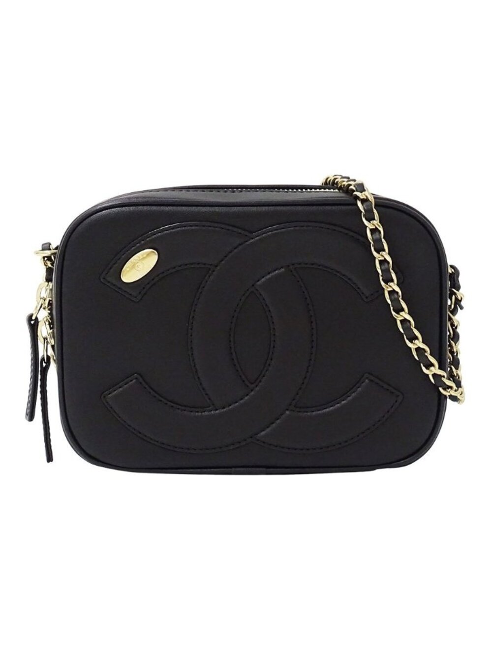 Chanel Shoulder Bag Leather Black Gold Chain Small